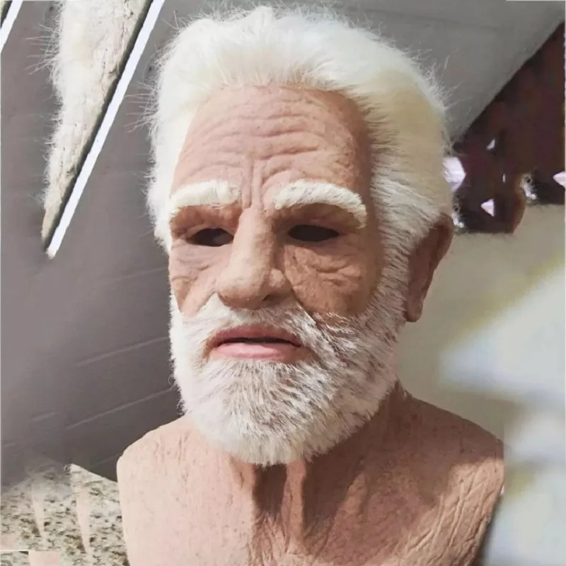 Cosplay Anime White Hair - Halloween Kepala Kakek Tua Berambut Putih