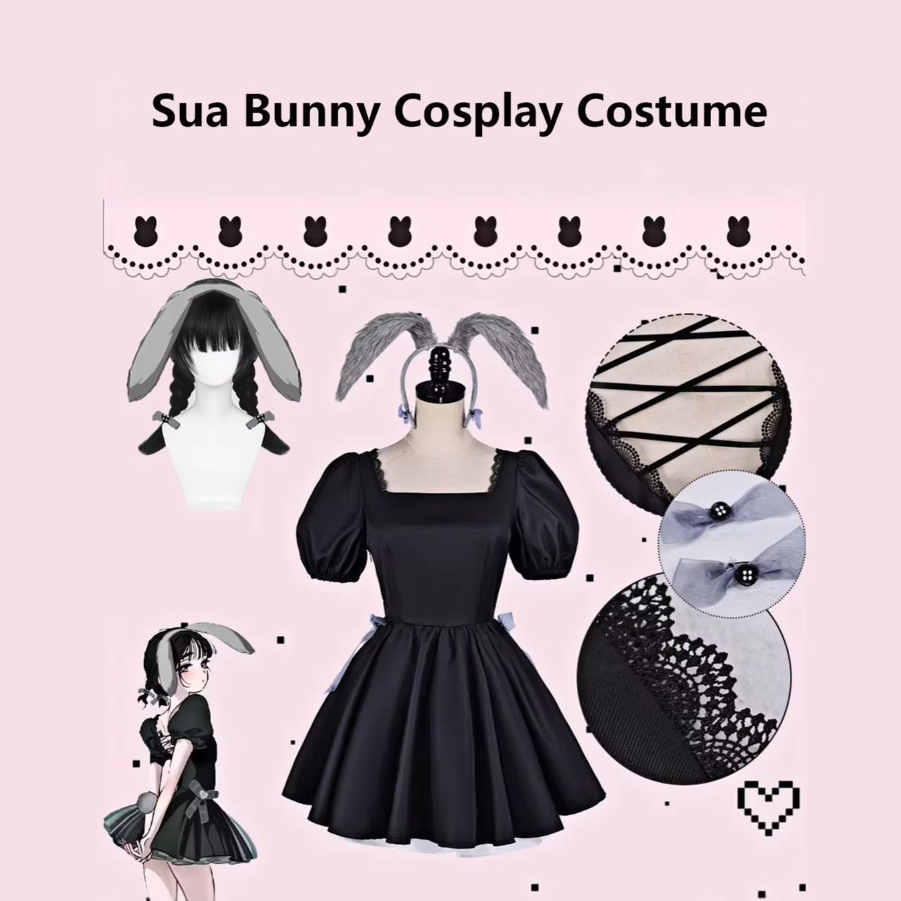 Anime Cosplay Black Girl - Kostum Cosplay Gadis Kelinci Gaya Kafe