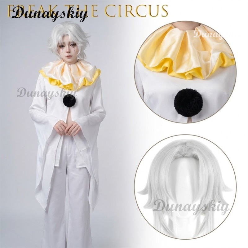 Cosplay Anime White Hair - Kostum Cosplay Badut Putih Pierrot Freak